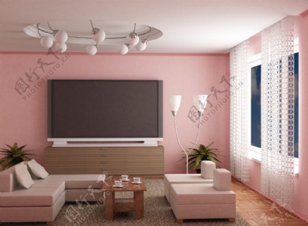 淡粉红色的室内设计效果图