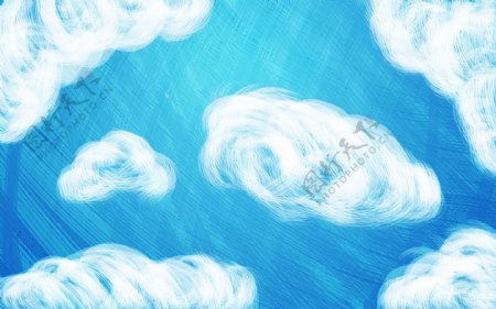 手绘卡通六朵云蓝天白云壁纸