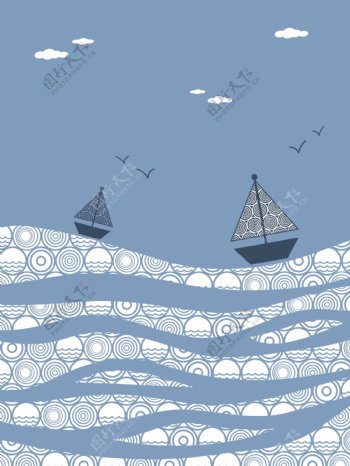 海上的舟装饰画矢量素材