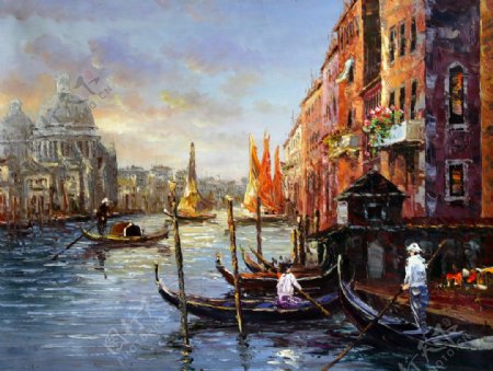 手绘欧式威尼斯油画风景图片