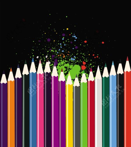 矢量素材彩色铅笔排列设计