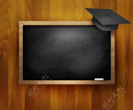 精美黑板与博士帽背景矢量素材.