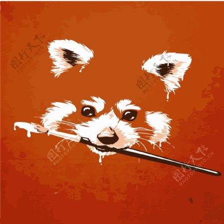 印花矢量图动物浣熊生活元素毛笔免费素材