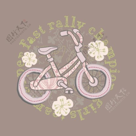 印花矢量图T恤图案图文结合交通工具自行车免费素材