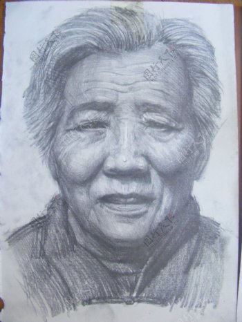 老年妇女素描头像图片