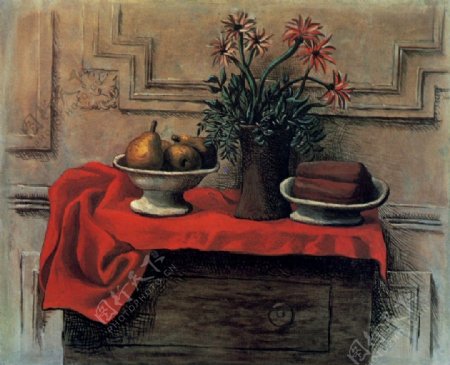 1919Naturemortesurlacommode西班牙画家巴勃罗毕加索抽象油画人物人体油画装饰画