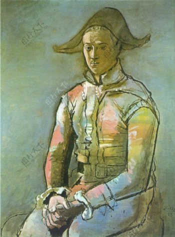 1923ArlequinassisJacintoSalvado西班牙画家巴勃罗毕加索抽象油画人物人体油画装饰画
