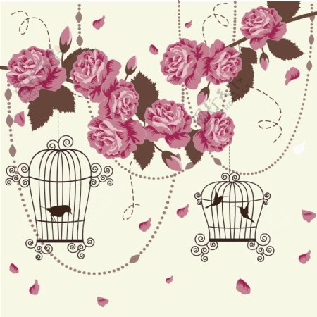 浪漫玫瑰花鸟装饰设计背景矢量素材