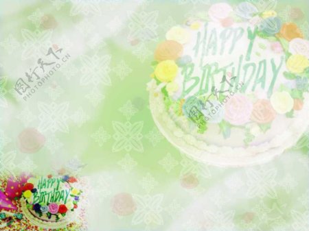 生日快乐之绿色的蛋糕生日主题PPT模板