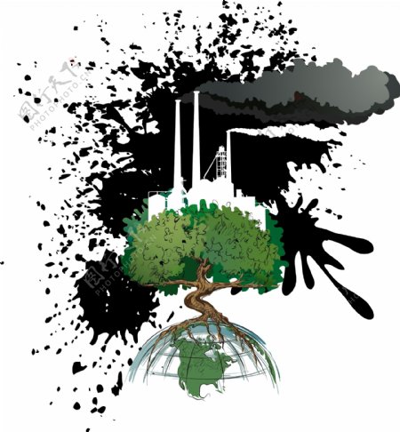 一个反应环境污染主题插画矢量素材