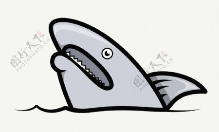 鲨鱼的嘴在波矢量卡通插画