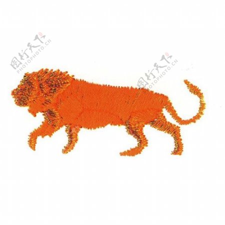 绣花动物狮子色彩单色免费素材