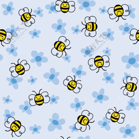 卡通蜜蜂花朵装饰底纹背景矢量素材