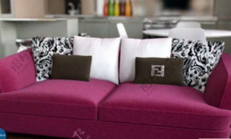 紫色双人沙发3D模型含贴图