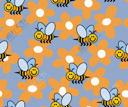 可爱的蜜蜂花连续背景矢量素材2