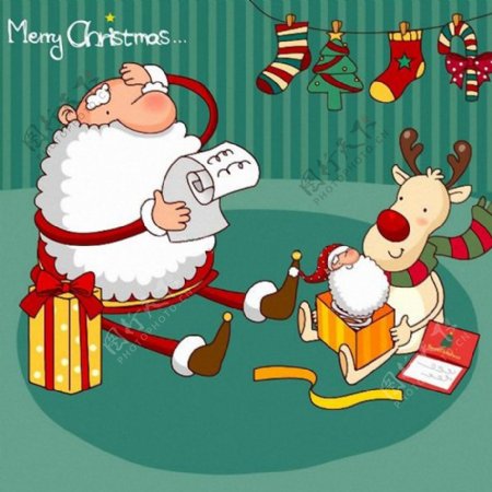 位图插画圣诞老人麋鹿礼物免费素材