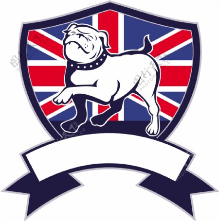 骄傲的英国斗牛犬的英国国旗盾牌