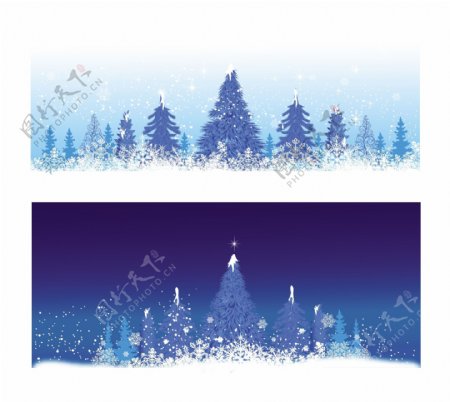 蓝色冬季的圣诞树