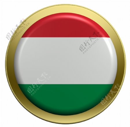匈牙利国旗上的圆形按钮白色隔离