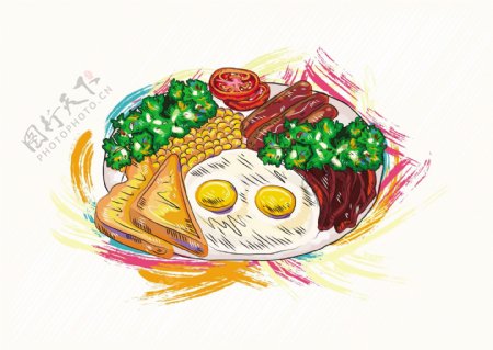 煮熟的鸡蛋和蔬菜矢量图