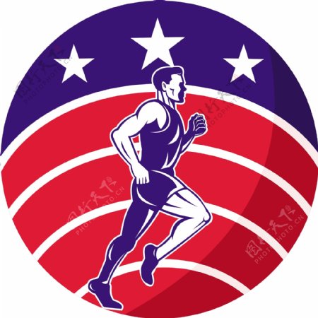 美国马拉松赛跑明星条纹旗