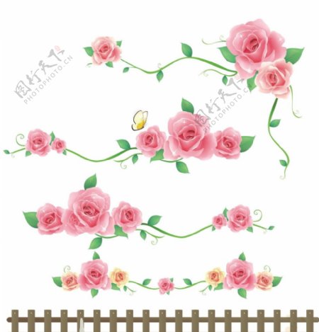 粉色玫瑰花栅栏图片