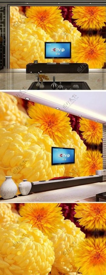 大型菊花背景墙图片