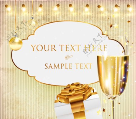 金色灯光礼盒香槟美酒节日背景图片