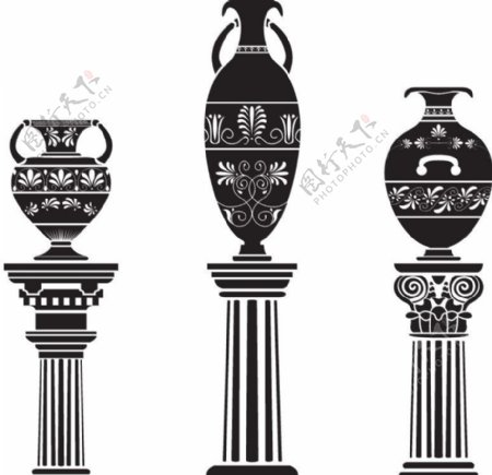 古典雕花纹花瓶装饰矢量图片