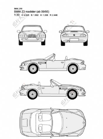 宝马BMWZ3roadsterab0995汽车线稿图片