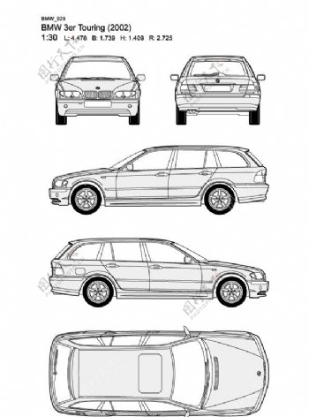 宝马3系BMW3erTouring2002汽车线稿图片
