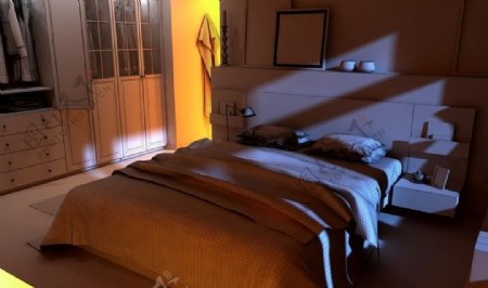 卧室空间晚间气氛表现线框图JPG图片