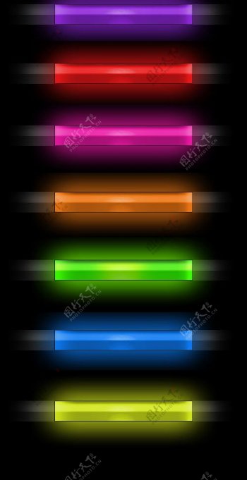 7种颜色的高光质感按钮psd格式图片