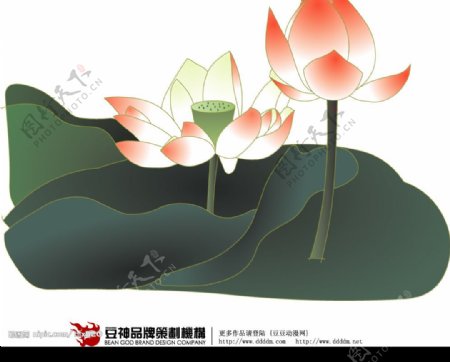 国画矢量素材竹子牡丹荷花图片