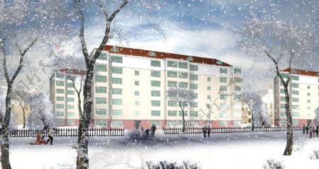 建筑雪景图片