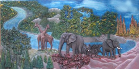 热带雨林彩绘浮雕图片