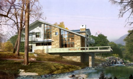 河边别墅景观设计图片