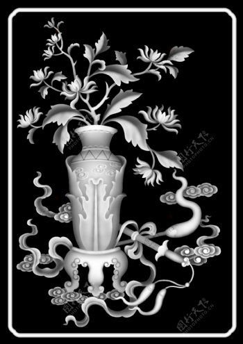 花瓶菊花灰度图图片