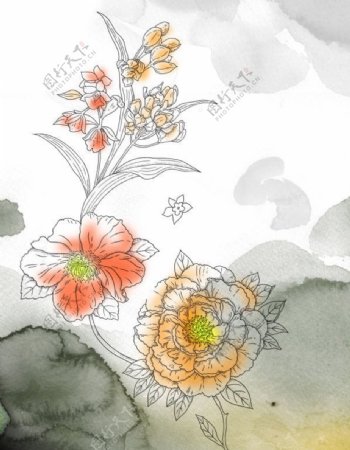 水彩花朵系列psd分层素材图片