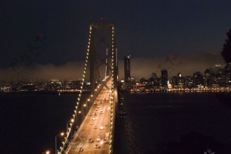 金门大桥美国夜景暖调灯光海图片