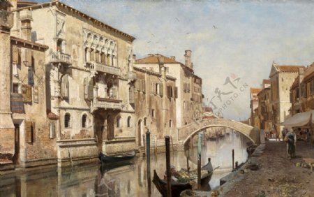 古典小桥油画图片