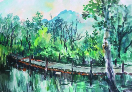 湖中小木桥图片
