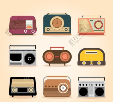 复古收音机设计矢量图片