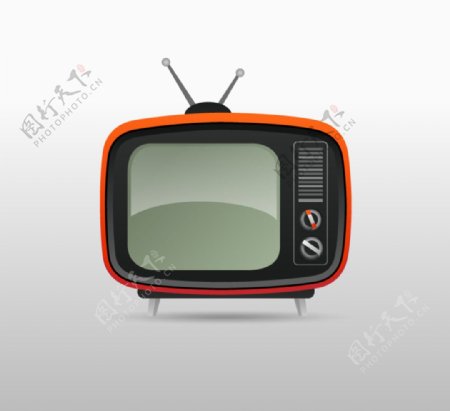 卡通红色老式电视机矢量素材图片