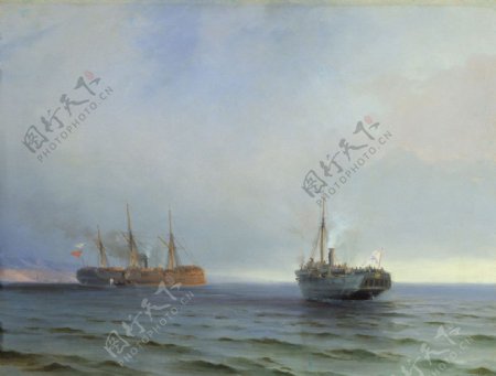 俄国蒸汽舰船捕获土耳其补给舰图片