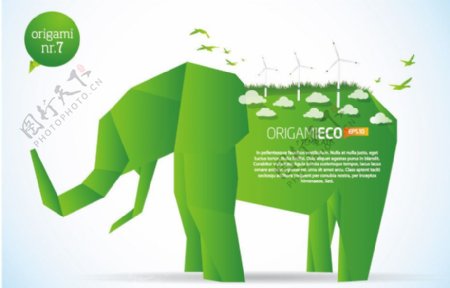 大象背上的绿色环保风车背景图片