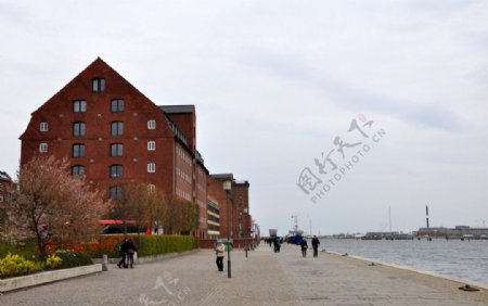 Copenhagen哥本哈根的港口堤岸图片