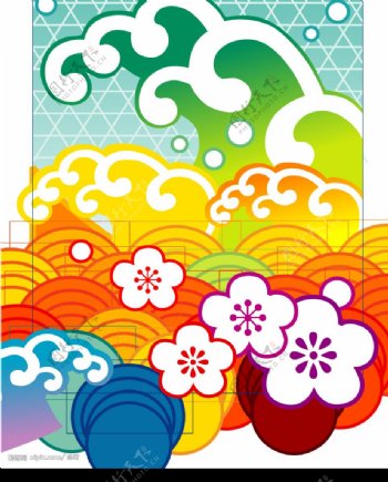 日式海浪樱花花纹图片