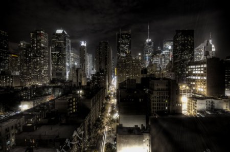纽约夜景冷峻科幻黑白调子图片