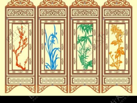 梅兰菊竹之窗花图片
